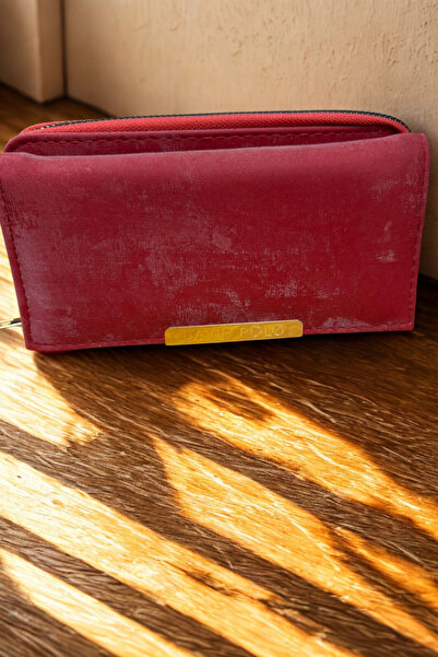 Tesettür Diyarı Gold Locked Suede Look Wallet - Red