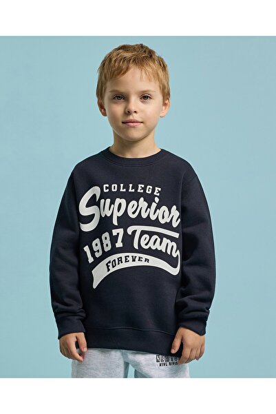 R&B Typography Print Sweatshirt with Crew Neck and Long Sleeves