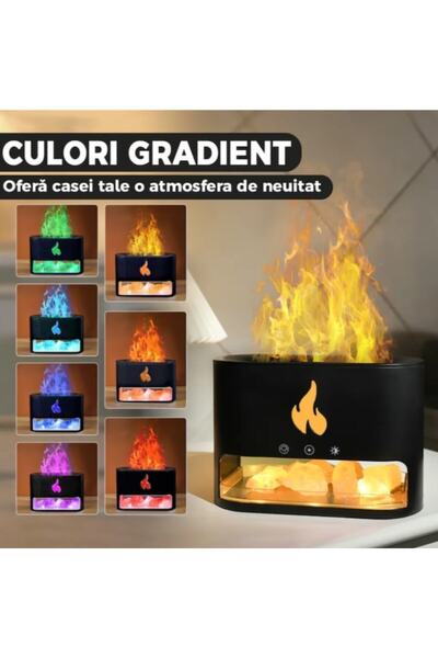 varioshop Difuzor de aromaterapie 3 în 1 cu efect de șemineu LED, umidificator, 250 ml, RGB, 10W (negru)