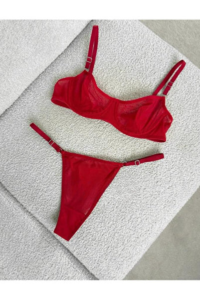 Fanwet Women's Tulle Detailed Thong Bra Fancy Underwear