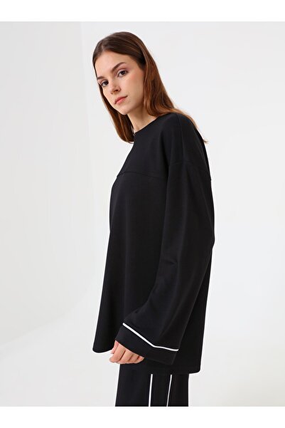 Benin Soft Key Contrast Piped Detail Tunic & Pants Set - Black -