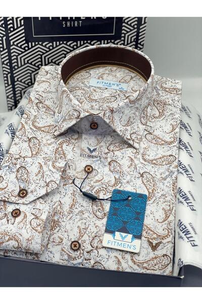 Fitmens Classic Long Sleeve Stretch Fabric Pocketless Shawl Pattern Collar Buttoned at Bottom Men's Shirt with Gift Box Fs-003668 -