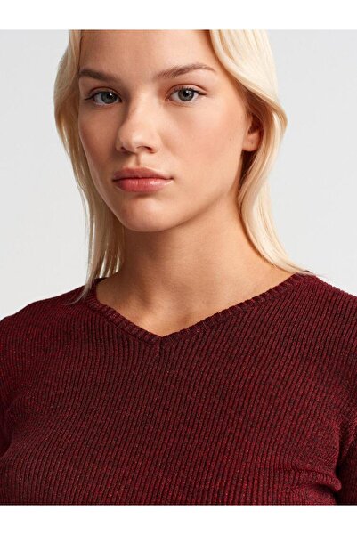 Dilvin 10803 V-Neck Silvery Knitwear Sweater