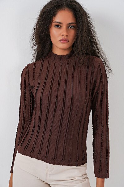 Hiccup Bdart Textured Slim Fit Mock Neck Blouse