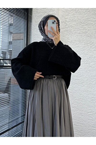 MİR Piedra Women's Crew Neck Wide Sleeve Oversized Soft Bearded Sweater