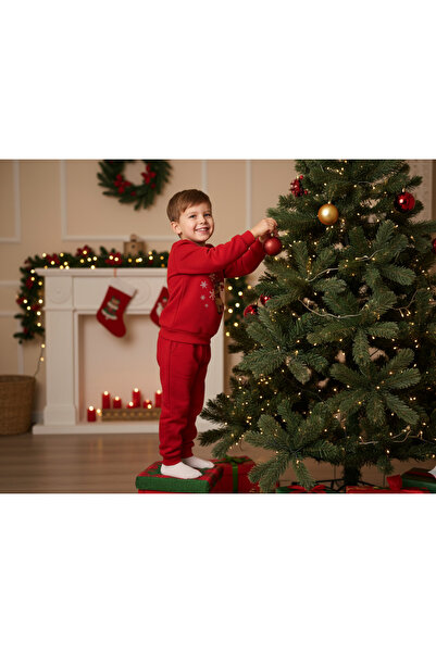 Nimini Kids Christmas Themed Santa Claus Printed Crew Neck Unisex Baby Kids Top and Bottom Set (0-8 Years Old)