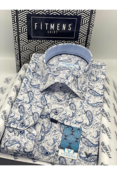 Fitmens Classic Long Sleeve Stretch Fabric Pocketless Shawl Pattern Collar Buttoned at Bottom Men's Shirt with Gift Box Fs-003668 -