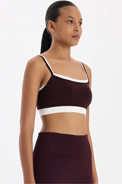 COMEUP Sports Bra with Interlocking Pads Burgundy/Off White