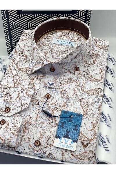 Fitmens Classic Long Sleeve Stretch Fabric Pocketless Shawl Pattern Collar Buttoned at Bottom Men's Shirt with Gift Box Fs-003668 -