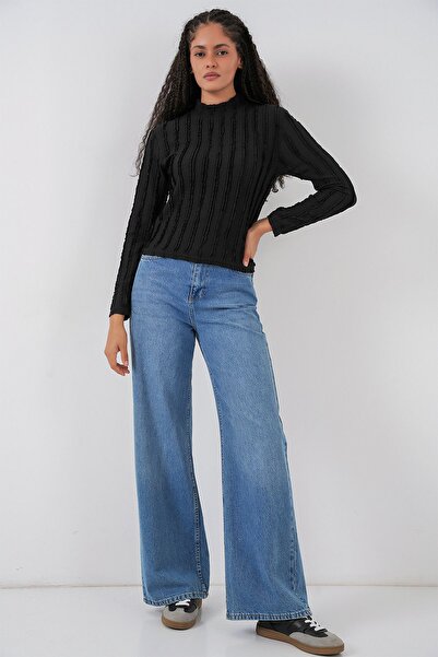 Hiccup Bdart Textured Slim Fit Mock Neck Blouse