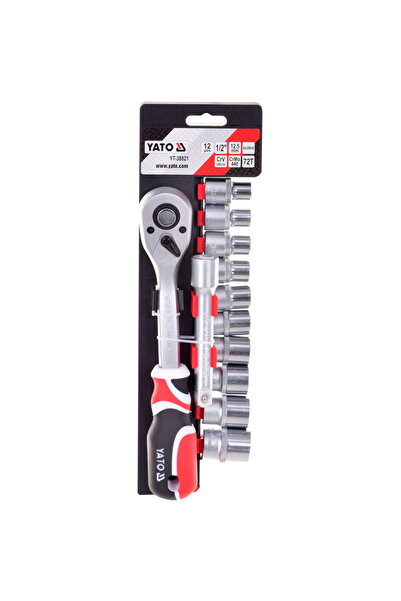 yato Set cheie cu clichet si 10 capete tubulare YT-38821, Otel/Plastic, 10-24 mm