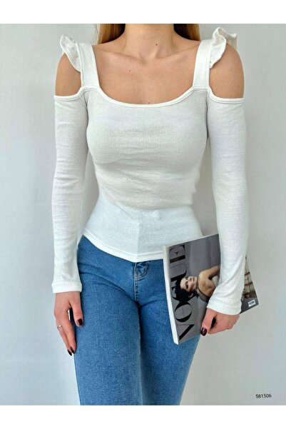 Modafeminen Flexible Fabric Ribbed Knit Blouse 581506 White