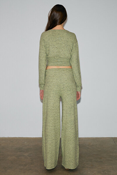 GRIMELANGE Caises Women's Soft and Flexible Fabric Wide-Leg Green Sweatpants