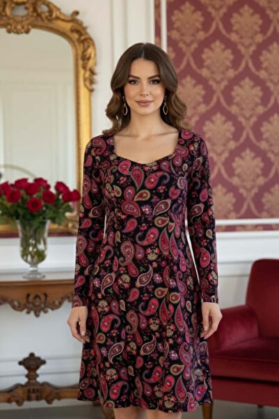 Yağmur Butik Roma Yaka Arkası Fermuarlı Pazen Elbise