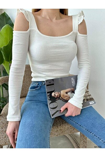 Modafeminen Flexible Fabric Ribbed Knit Blouse 581506 White