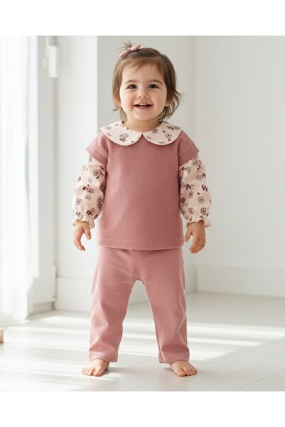 Ege Bebek Baby Girl Special Design Baby Collar, Knitted Knitwear 6-9-12-18-24 Months Stylish Baby Set