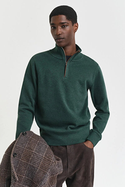 Gant Men's Green Regular Fit Half Zipper Sweatshirt