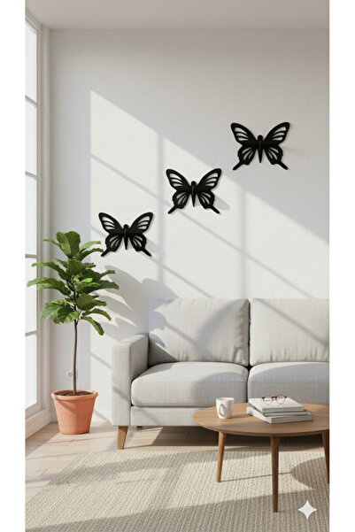 Lavin De Home Modern Kelebek Figürlü 3'lü Duvar Rafı Seti