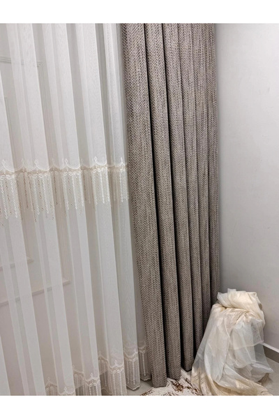 NİVEMESHOME 2571 V -117 Rei̇na Gold 1/2.5 Pleated Bamboo Tulle Curtain