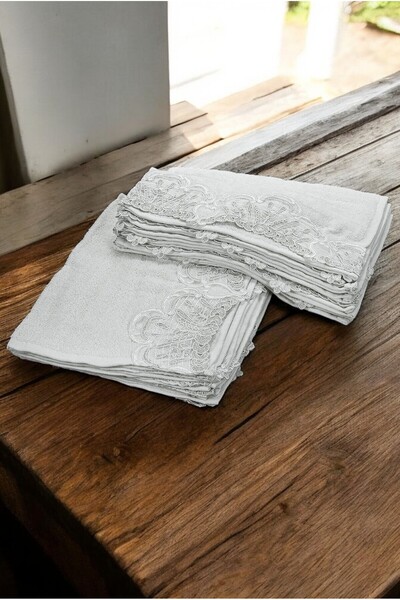ihvan online 6-Piece Laced 100% Cotton Hand and Face Towel Set 30X50 cm White