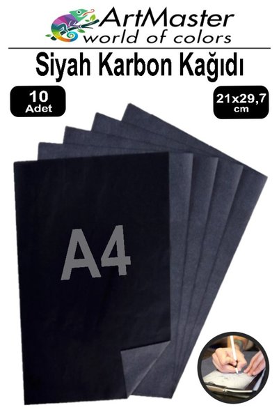 Artmaster Karbon Kağıdı A4 Siyah 10 Adet 21x29,7 cm Transfer Kağıdı Kopya Kağ...