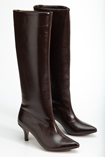 Budi Syt-2025 Brown Wrinkled Patent Leather Daily Women's Boots