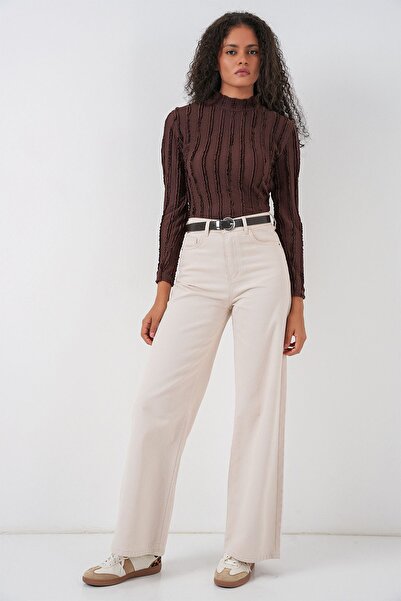 Hiccup Bdart Textured Slim Fit Mock Neck Blouse