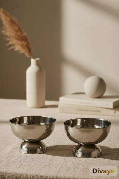 DİVAYS وعاء آيس كريم فولاذي كبير الحجم 11 سم مع قاعدة، وعاء آيس كريم دائري، وعاء حلويات تركية