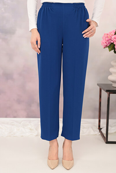 Trend Land Classic pants made of thin blue fabric with elastic at the waist