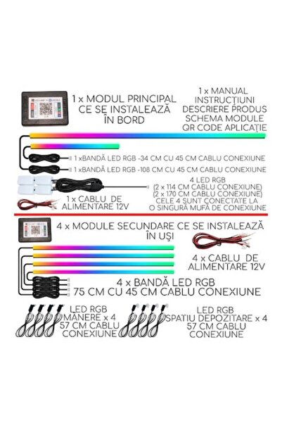 OEM RGB LED strip ambient lighting kit, Bluetooth, Wireless, 18 pieces, music sensor, multicolor