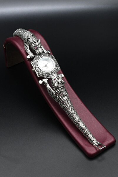 Prestige 925 Ayar Gümüş Kaplan Figürlü Kadın Saati (Kadın Gümüş Saat) Markazit Taşlı 902372