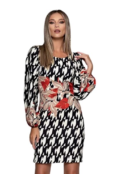 Uniquedress Office dress, black and white color and floral pattern