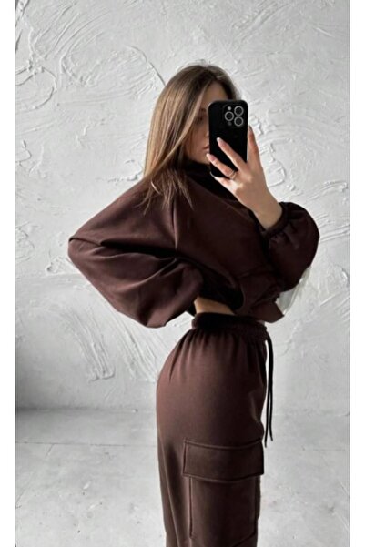 Altamira Women's Brown Kangaroo Pocket Oversized Pants Set