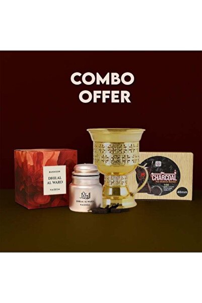 Naseem Bukhoor Combo Set Dhial Al Ward with Golden Mabkhara & 100 Charcoal