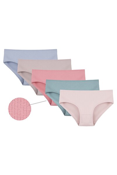 Donella Pachet de 5 chiloți pentru femei din bumbac de lungime medie material elastic tricotaj cu striații 3132P