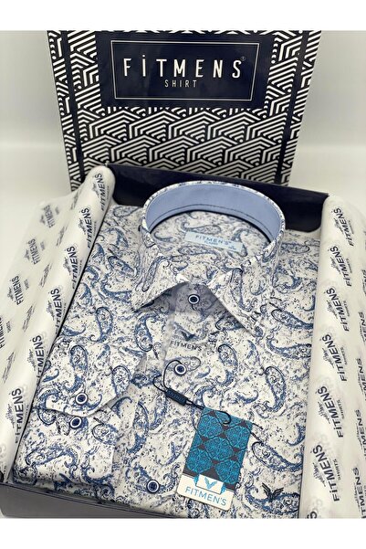 Fitmens Classic Long Sleeve Stretch Fabric Pocketless Shawl Pattern Collar Buttoned at Bottom Men's Shirt with Gift Box Fs-003668 -