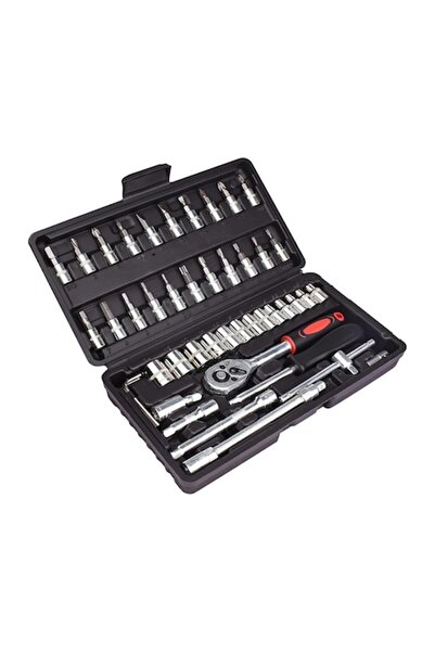RABY NEXTLY 46-piece tool set with screwdriver, ratchet, sockets, bits, Torx, hex, extensions, black