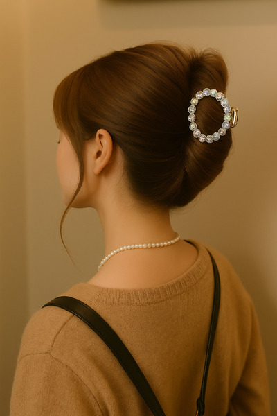 cityvision Stone Ring Shaped 6 cm Gold Hair Clip – Elegant and Sparkling Hair Accessory