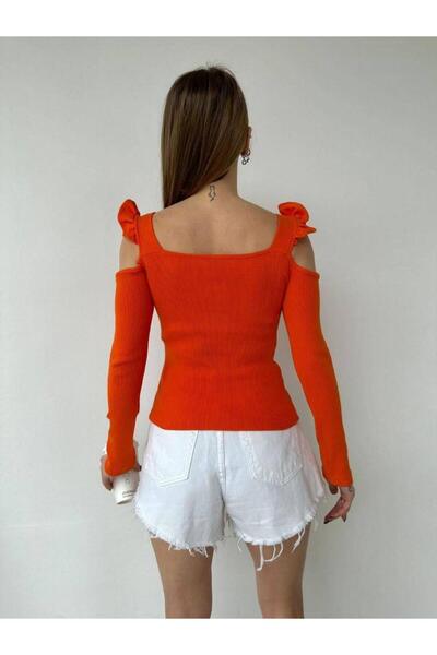 Modafeminen Flexible Fabric Ribbed Knit Blouse 581506 Orange