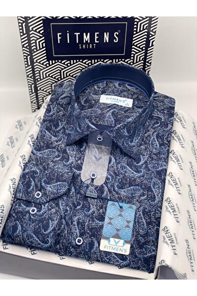 Fitmens Classic Long Sleeve Stretch Fabric Pocketless Shawl Pattern Collar Buttoned at Bottom Men's Shirt with Gift Box Fs-003668 -