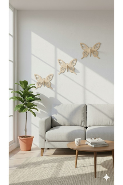 Lavin De Home Modern Kelebek Figürlü 3'lü Duvar Rafı Seti