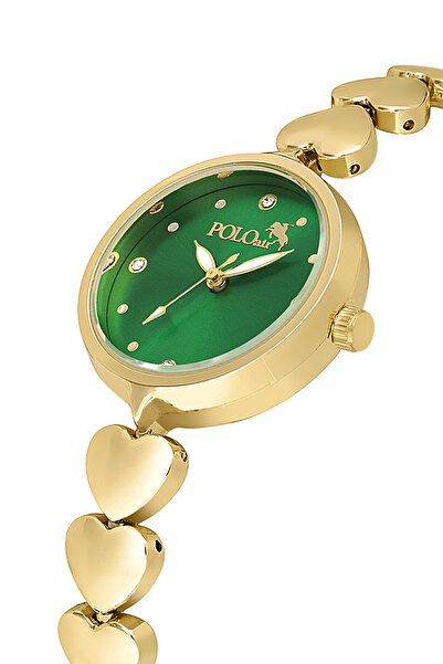 Polo Air Kalp Kordon Kadın Kol Saati Gold Yeşil Renk PL-1556B1x