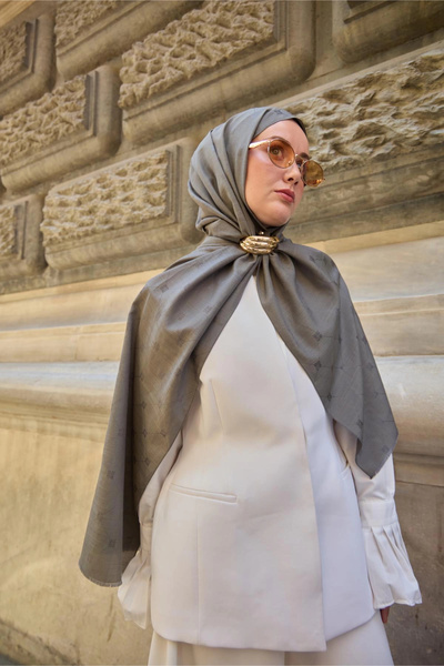 Silk Home Monogram Cotton Silk Shawl - Green-Grey