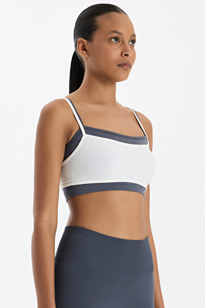 COMEUP Sports Bra with Interlocking Pads Off-White/Charcoal Gray
