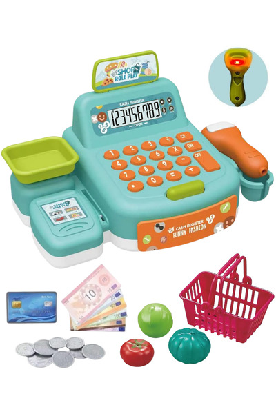 TUENGİ STORE Pilli Işıklı Sesli Barkod Okuyuculu Hesap Makineli Aksesuarlı Oyuncak Yazar Kasa