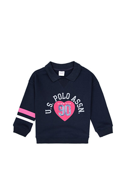 U.S. Polo Assn. سويت شيرت برقبة دائرية باللون الأزرق الداكن للفتيات 50314286-...