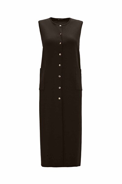 MISS DALIDA Yuvarlak Yaka Çıtçıtlı Triko Kahverengi Yelek