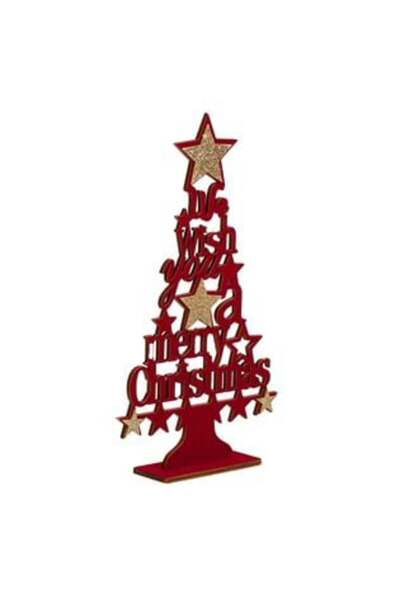 BAMI NETWORK Christmas Wooden Decoration Velvet Tree with Glitter Stars 29.5cm