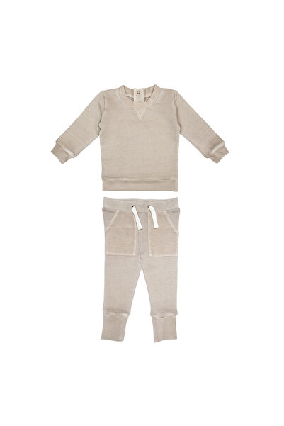 Lovedbaby Baby set blouse and pants 100% hypoallergenic GOTS certified cotton, Oatmeal, 6-24 months
