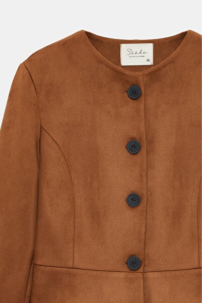 Saade Women's Regular Fit Crew Neck Buttoned Suede Jacket